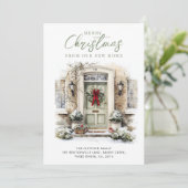 Elegant Green Front Door New Home Christmas シーズンカード (スタンド正面)