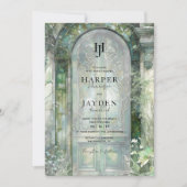 Elegant Green Garden Watercolor Wedding Monogram 招待状 (正面)