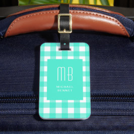 Elegant Green Gingham Monogram ラゲッジタグ