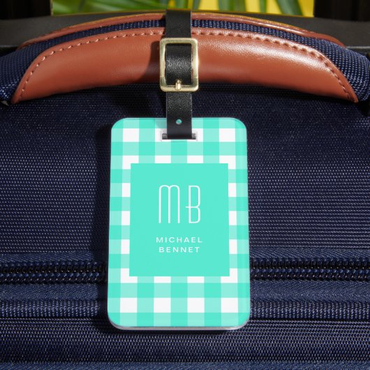 Elegant Green Gingham Monogram ラゲッジタグ (正面インサイチュ2)
