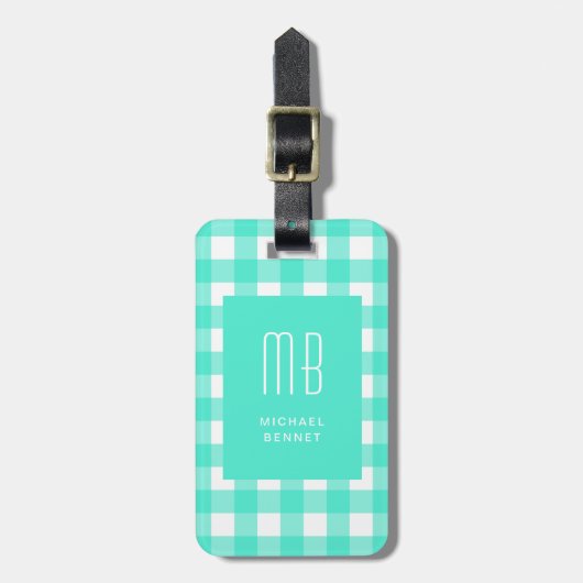Elegant Green Gingham Monogram ラゲッジタグ (正面縦)
