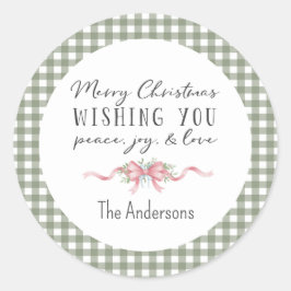 Elegant Green Gingham Plaid Preppy Christmas ラウンドシール