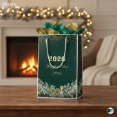 Elegant Green Gold 20XX New Year's Eve Celebration ミディアムペーパーバッグ