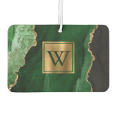 Elegant Green Gold Agate Monogram カーエアーフレッシュナー (裏面)