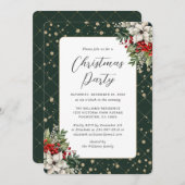 Elegant Green Gold Botanical Christmas Party 招待状 (正面/裏面)