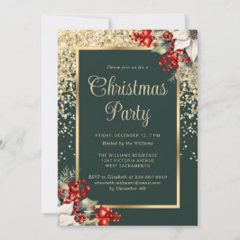 Elegant Green Gold Botanical Christmas Party 招待状