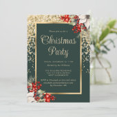 Elegant Green Gold Botanical Christmas Party 招待状 (スタンド正面)