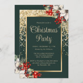 Elegant Green Gold Botanical Christmas Party 招待状 (正面/裏面)