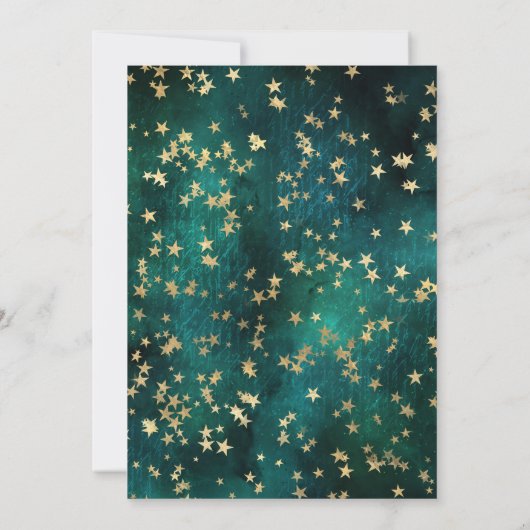 Elegant Green & Gold Celestial Starry Wedding 招待状 (裏面)