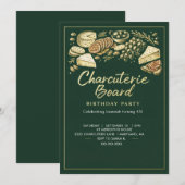 Elegant Green & Gold Charcuterie Board Birthday 招待状 (正面/裏面)