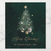 Elegant Green Gold Christmas Tree ワインラベル (シングルラベル)