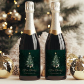 Elegant Green Gold Christmas Tree ワインラベル