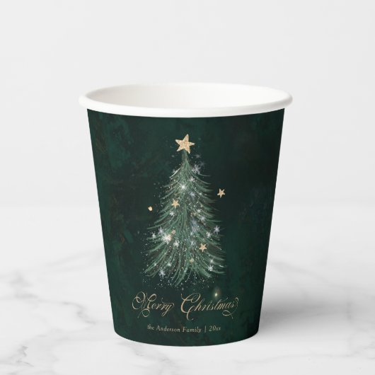 Elegant Green Gold Christmas Tree  紙コップ (正面)