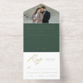 Elegant Green Gold Foil Calligraphy Photo Wedding オールインワン招待状 (内側)