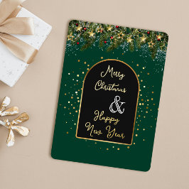 Elegant Green Gold Foil Christmas New Year  箔シーズンカード
