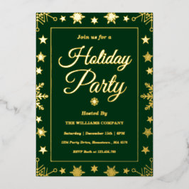 Elegant Green Gold Foil Corporate Holiday Party 箔招待状
