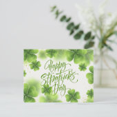 Elegant Green Gold Glitter St Patricks Day Script ポストカード (スタンド正面)