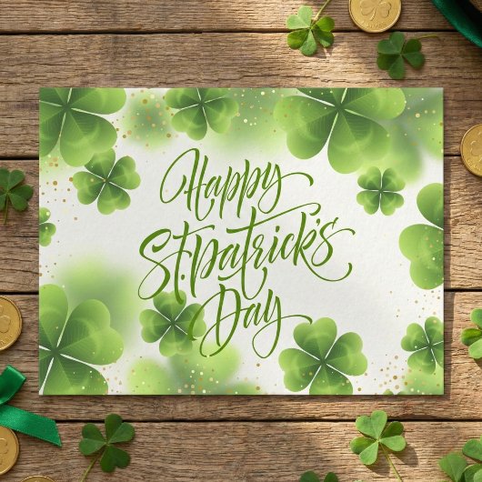Elegant Green Gold Glitter St Patricks Day Script ポストカード