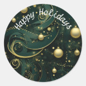 Elegant Green & Gold Happy Holidays Sticker ラウンドシール (正面)