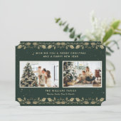 Elegant Green Gold Holly Stars Photo シーズンカード (スタンド正面)