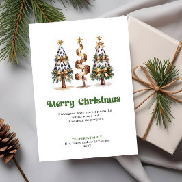 Elegant Green Gold Leopard Christmas Tree Greeting シーズンカード