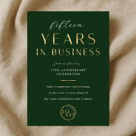 Elegant Green & Gold Logo Business Anniversary 招待状