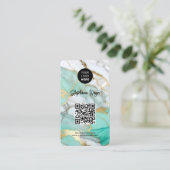 Elegant Green Gold Marble Logo & QR Code Modern 名刺 (スタンド正面)