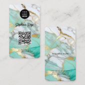Elegant Green Gold Marble Logo & QR Code Modern 名刺 (正面/裏面)