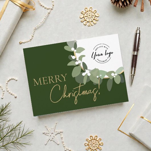 Elegant Green gold Merry Christmas Company Logo  シーズンカード