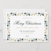 Elegant Green Gold Merry Christmas Happy New Year シーズンカード (正面)
