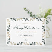 Elegant Green Gold Merry Christmas Happy New Year シーズンカード (スタンド正面)