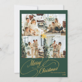 Elegant Green & Gold Merry Christmas Photo -  シーズンカード