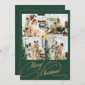 Elegant Green & Gold Merry Christmas Photo -  シーズンカード (正面/裏面)