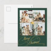 Elegant Green & Gold Merry Christmas Photo -  シーズンポストカード (正面/裏面)