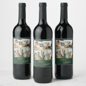 Elegant Green & Gold Merry Christmas Photo -  ワインラベル (ボトル)