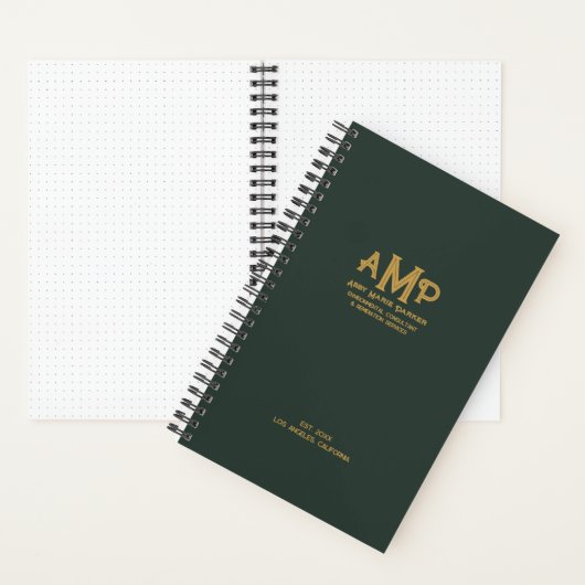 Elegant Green & Gold Monogram Bullet Page Journal ノートブック (内側)