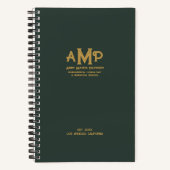 Elegant Green & Gold Monogram Bullet Page Journal ノートブック (正面)
