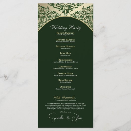 Elegant Green & Gold Monogram Wedding Program プログラム (裏面)