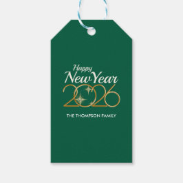Elegant Green & Gold “New Year 2026” Personalized  ギフトタグ