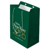 Elegant Green & Gold “New Year 2026” Personalized  ミディアムペーパーバッグ (裏面アングル)