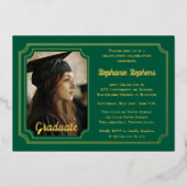 Elegant Green & Gold Photo Graduation Party  箔招待状 (正面)