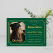 Elegant Green & Gold Photo Graduation Party  箔招待状 (立ち正面)