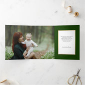 Elegant Green/Gold Plaid Holly Christmas Photo  三つ折りカード (内部)