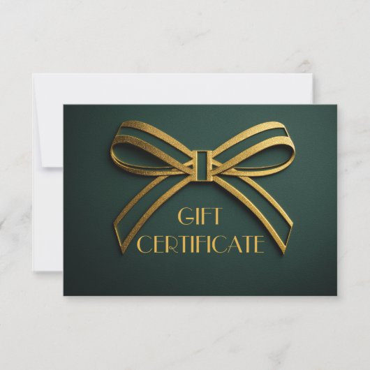 Elegant Green & Gold Ribbon Gift Certificate Card  (正面)