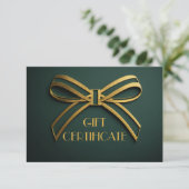 Elegant Green & Gold Ribbon Gift Certificate Card  (スタンド正面)