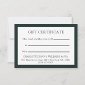 Elegant Green & Gold Ribbon Gift Certificate Card  (裏面)
