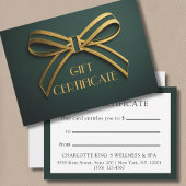 Elegant Green & Gold Ribbon Gift Certificate Card 