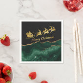 Elegant Green Gold Santa Sleigh Merry Christmas スタンダードカクテルナプキン (インサイチュ)