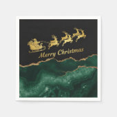 Elegant Green Gold Santa Sleigh Merry Christmas スタンダードカクテルナプキン (正面)