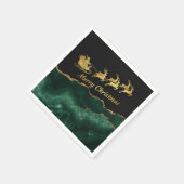 Elegant Green Gold Santa Sleigh Merry Christmas スタンダードカクテルナプキン (角)
